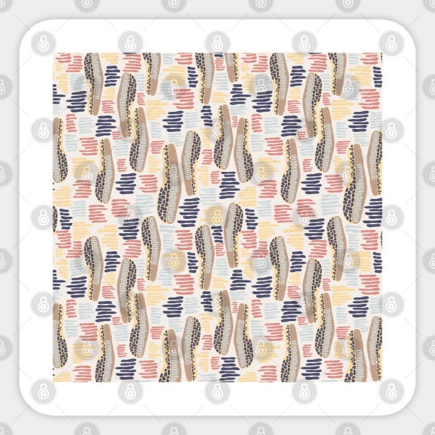 Abstract shapes and stripes blue coral yellow on a white background Sticker by Sandra Hutter Designs